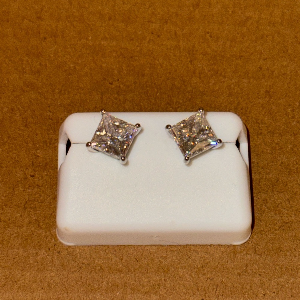Classic Square-Cut Clear CZ Stud Earrings in Silver